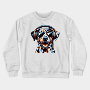 Catahoula Leopard Dog as Smiling DJ in Japanese Art Style Crewneck Sweatshirt